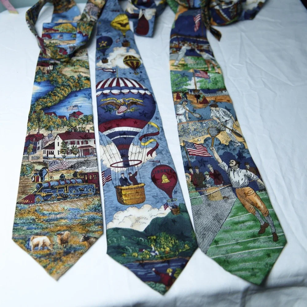 Americana Series Silk Ties Train Balloon Tennis USA Lot of 3 Tango by Max Raab
